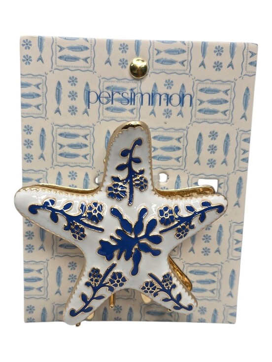 Persimmons Accessories - 💙▪️Persimmon ▪️White & Blue Starfish Hair Metal Claw Clip with Gold Accents